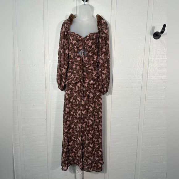 Astr the Label Women’s Brown Sweetheart Neck Long-Sleeve Midi Dress SZ Small N… - Picture 2 of 13